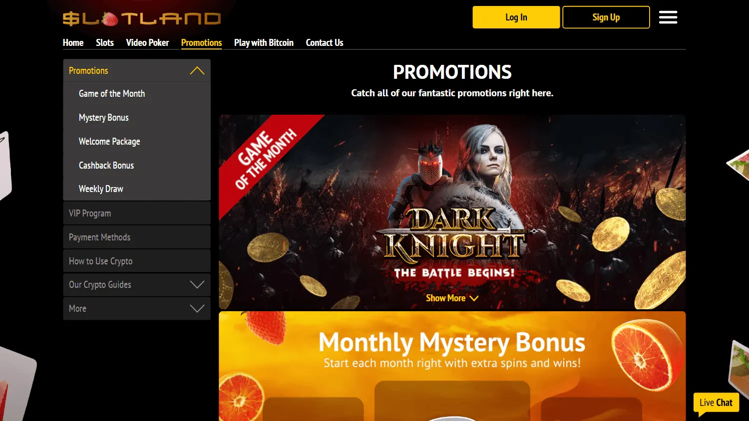Slotland Casino desktop promotions